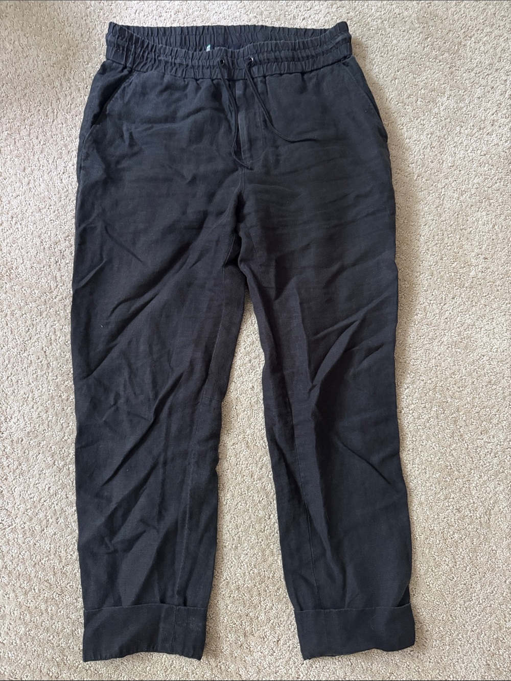 TÉCHIN Drawstring Pants in Washed Black Estimated Size Small